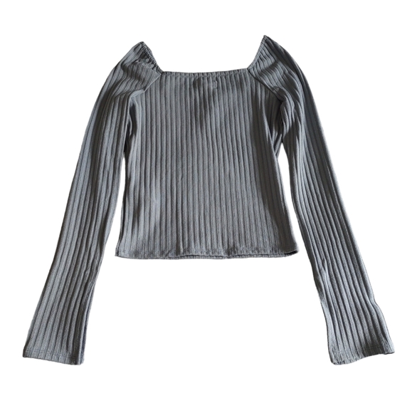 NWT Madewell Size XS Blue Ribbed Slit Sleeve Square Neck Top - Picture 2 of 15